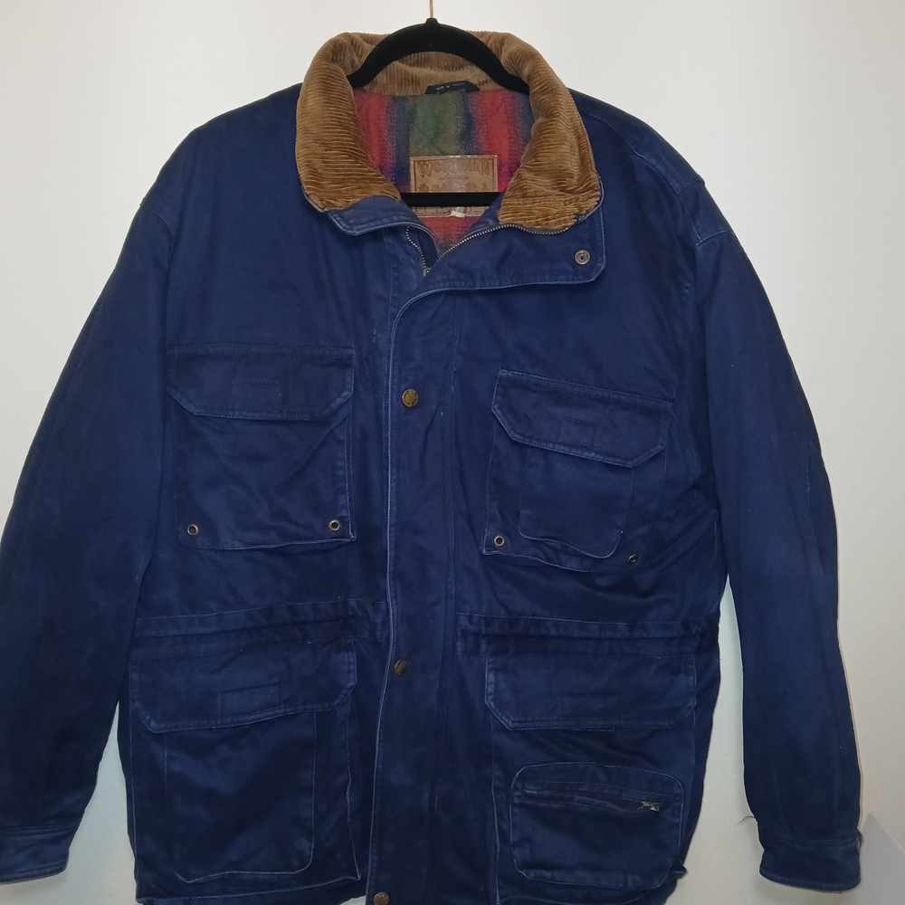 VTG Woodsman ATA Quilted Coat Blue Large Jacket. Has A Few Flaws See Pics.